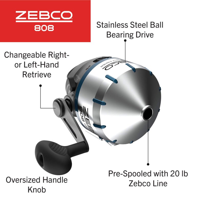 Zebco 808 Saltfisher Spincast Fishing Reel, Size 80 Reel, Changeable Right- or Left-Hand Retrieve, Pre-Spooled with 20-Pound Zebco Fishing Line, Stainless Steel Ball Bearing Drive, Silver - Image 3